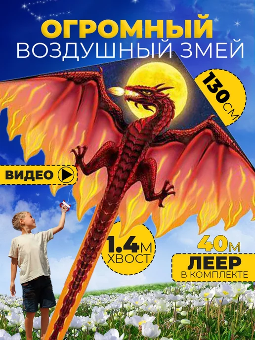 Воздушный Змей для ребенка большой Дракон