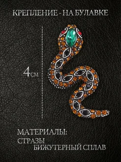 Брошь Змея блестящая на платье и одежду фото 2