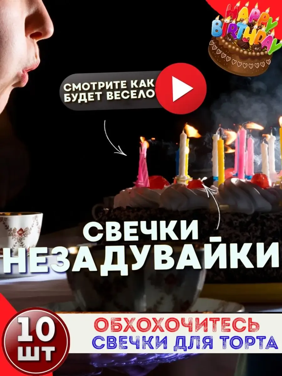 Свечи для торта незадуваемые и цветное пламя фото 2