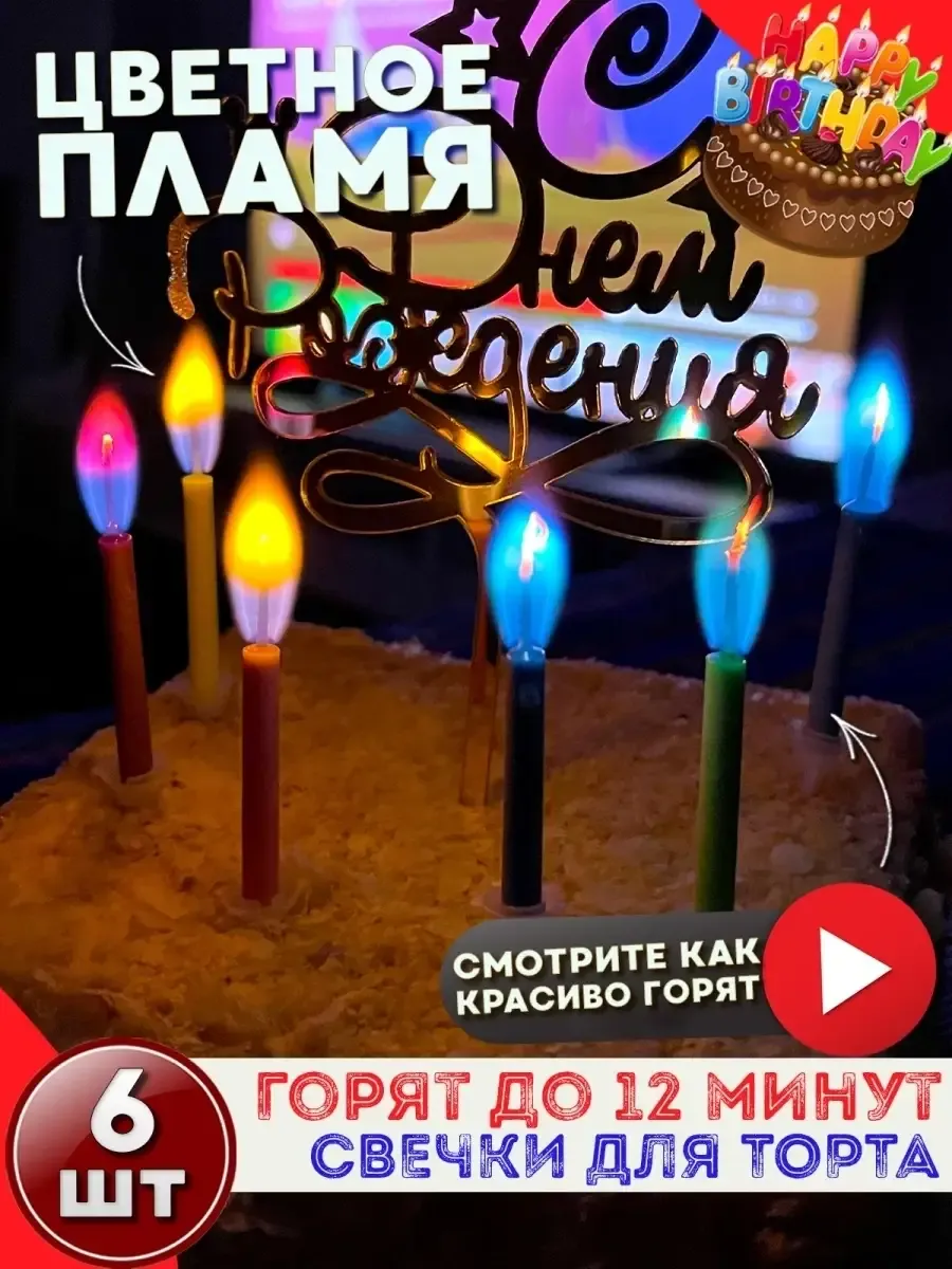 Свечи для торта незадуваемые и цветное пламя фото 3